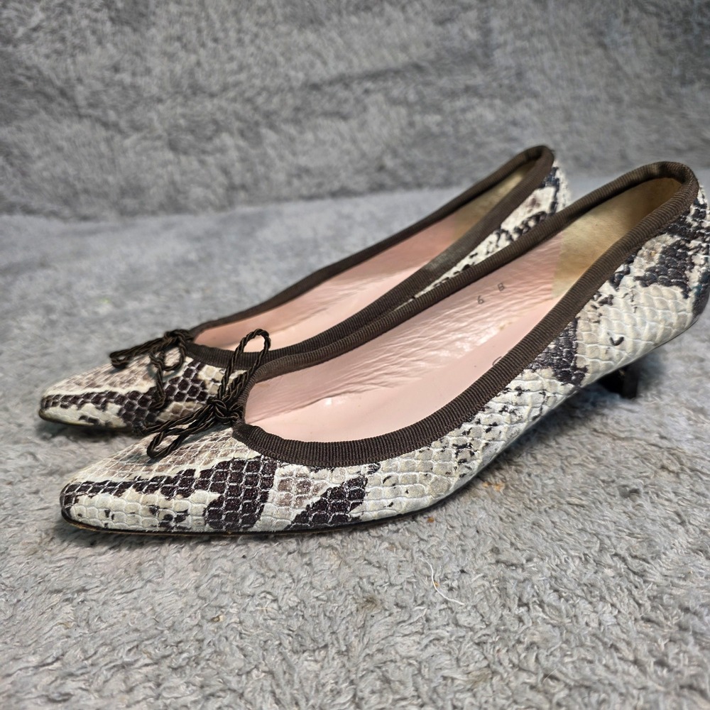 Paul Mayer Attitudes Kitten Heel Pump Snakeskin Print‎ Bow Pointed Toe Womens 6B